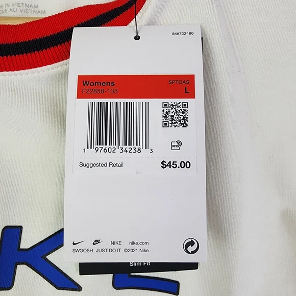 Nike Crop Top Long Sleeve White Shirt Women's L NWT MSRP $45 - Picture 4 of 10